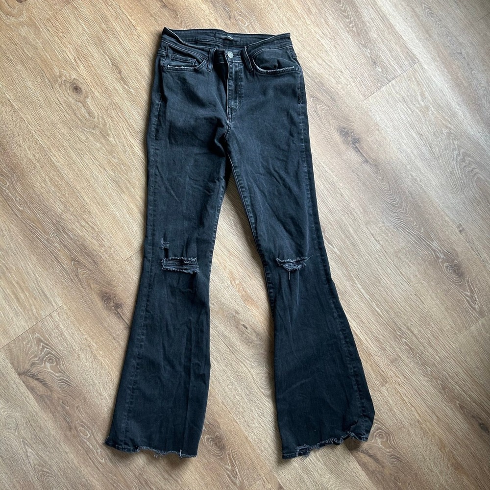 Flying Monkey High Rise Flare Jeans Black Distressed Raw Hem Size 27 Y3234R